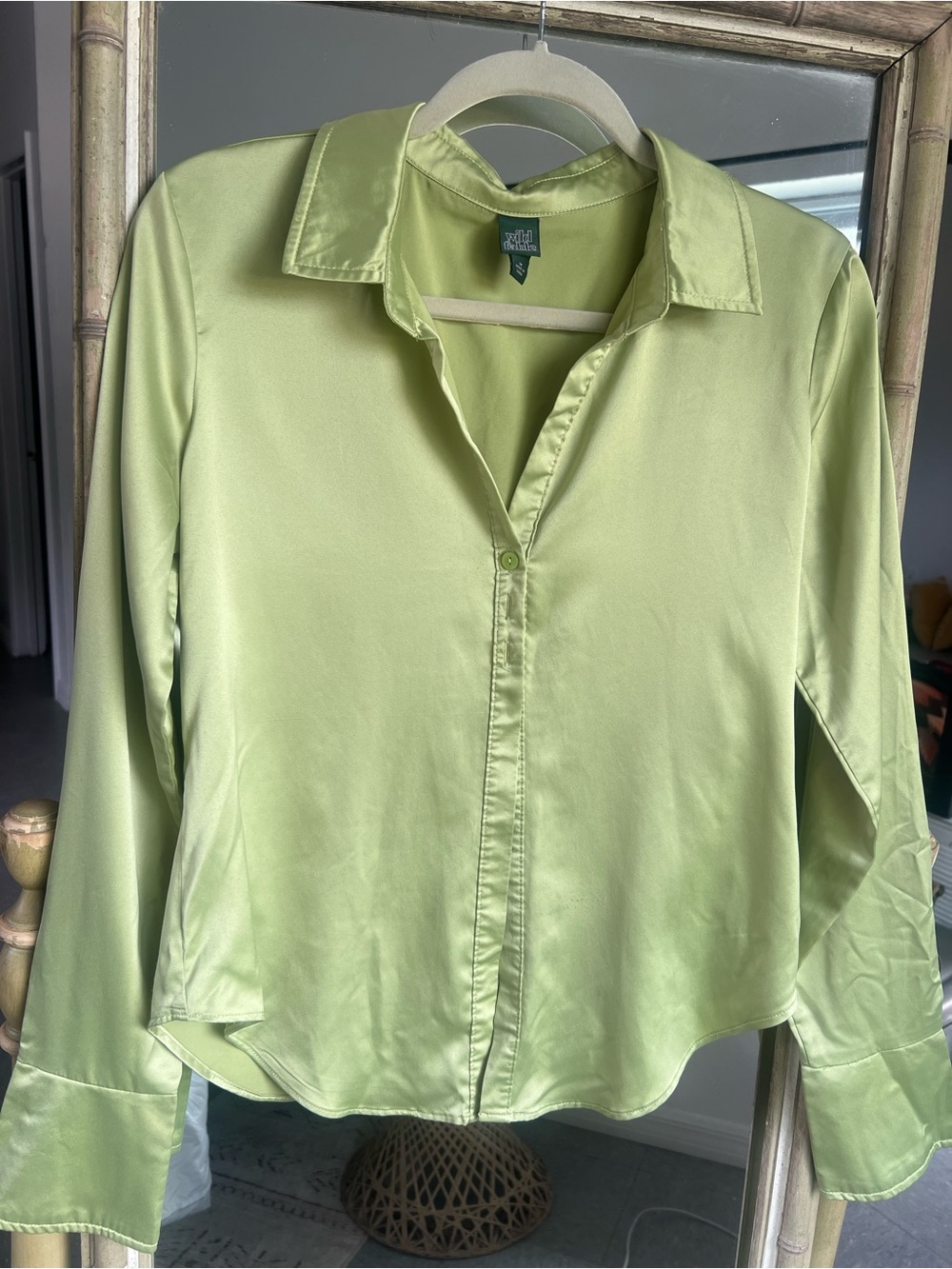 Light Green Satin Cropped Button Down 💚